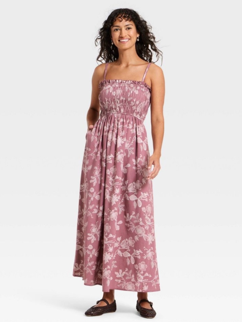 Women's Sleeveless Ruffle Maxi Floral Sundress - Universal Thread - Mauve - XXL